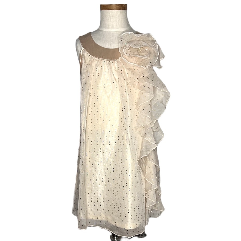 Hannah Banana Sparkle Foil Dot Cascade Ruffle Chiffon Overlay Dress